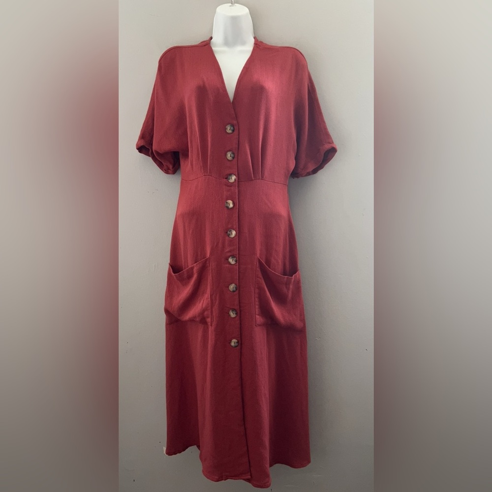 Stradivarius burnt orange dress with buttons
